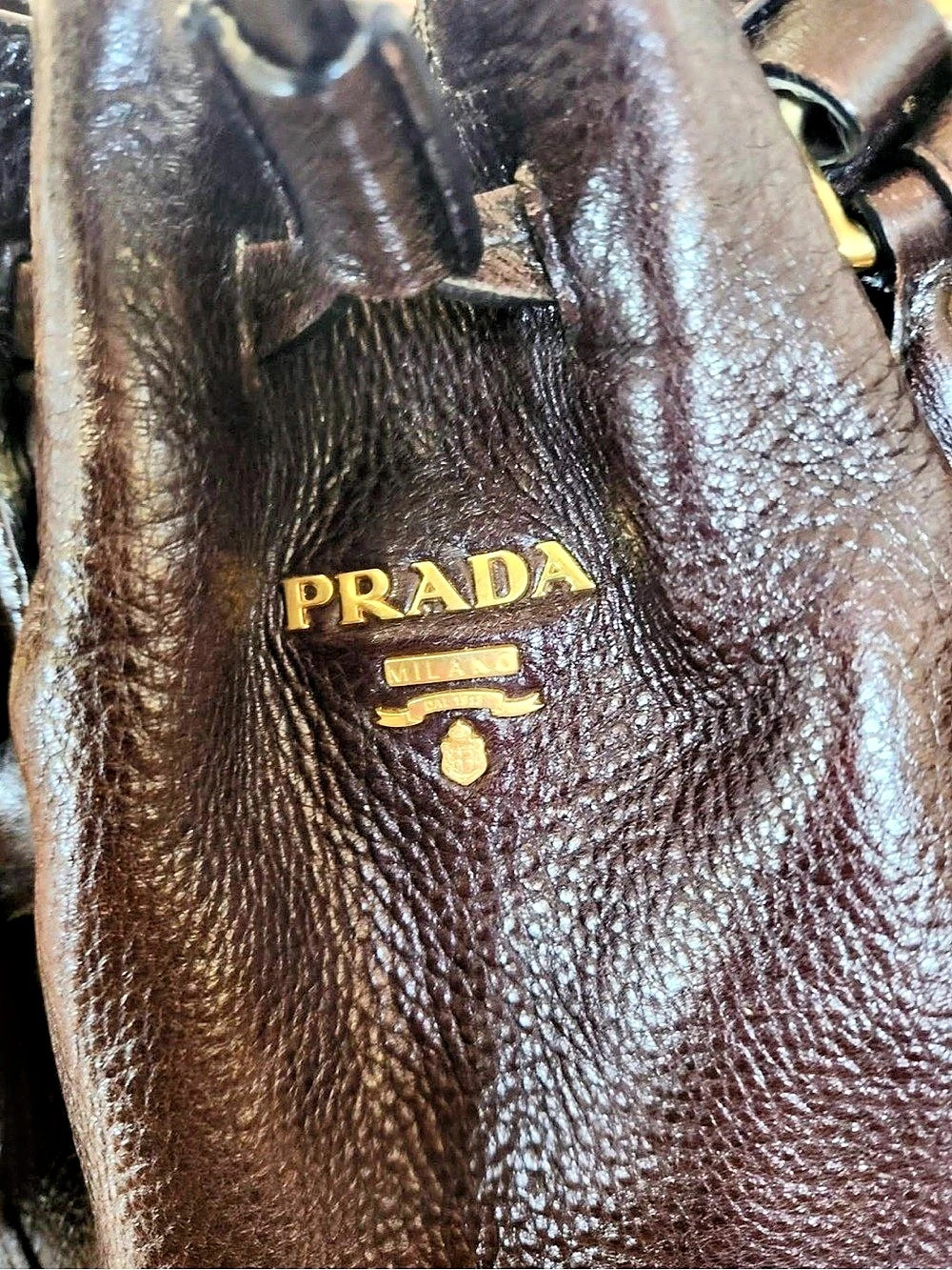 Prada Cervo Antik Drawstring Tassel Tote Brown - Picture 2 of 5